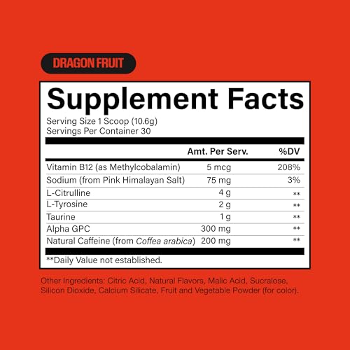 Image of RAW Essential Tingle-Free Pre Workout Powder - Preworkout Without Beta-Alanine for Clean Energy & Focus - Workout Supplement with 200mg of Natural Caffeine - Dragonfruit - 30 Servings