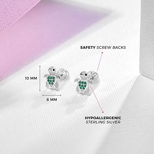 925 Sterling Silver Girl's Sea Turtle Earrings with Safety Screw Backs for Toddlers & Young Girls - Hypoallergenic Turtle Stud Earrings for Children & Teens - Turtle Earrings for Kids4