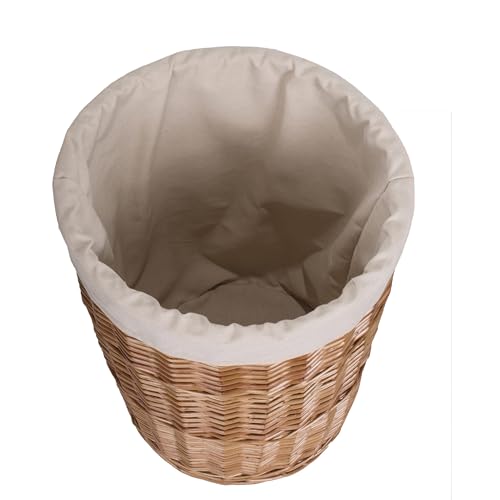 Natural Finish Round Laundry Wicker Basket Cotton Liner with Lid Bathroom Storage (Brown, Medium) - Image 3