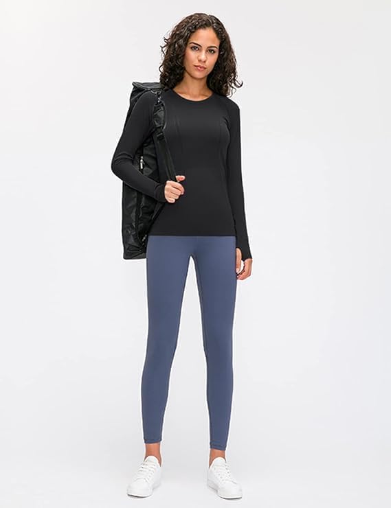 Miniatura 7 de Camiseta sin costuras para mujer, de manga larga, perfecta para yoga, gimnasio, para deportes y fitness, ajuste entallado