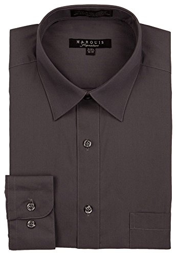Marquis Men's Regular Fit Long Sleeve Button Down Collared Dress Shirt, 14.5 Neck 32/33 Sleeve, Charcoal