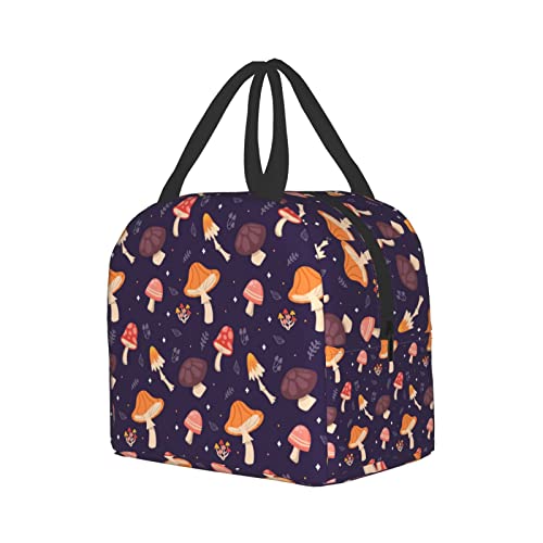 Pubnico Orange And Brown Mushroom Lunch Box , Bento Box Insulated Lunch Boxes Reusable Waterproof Lunch Bag With Front Pocket For Office Picnic Hiking Beach #TOP1