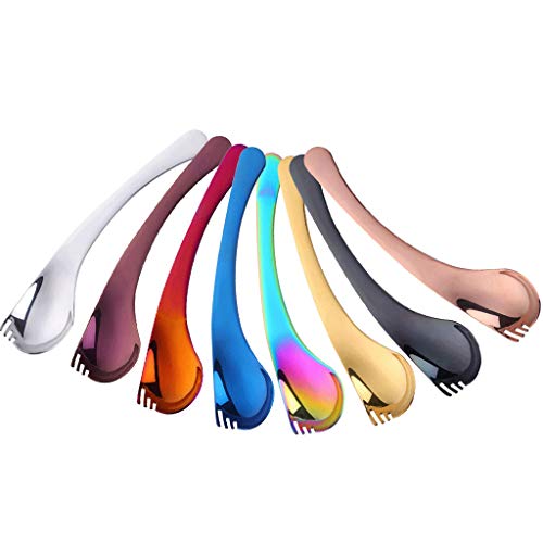 Cucharas Acero inoxidable multifunción tenedor y cuchara de colores cubiertos combinado, espaguetis Ensalada de carne Postre Heavy Duty Cubiertos conjuntos (8 piezas), 7.1in * 1.7in Cucharas para cena