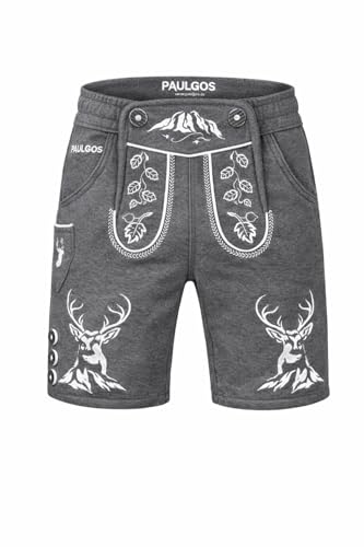 PAULGOS Herren Trachten Jogginghose, Optik Trachten Lederhose, Kurz in 3 Farben Gr.S-3XL JOK4 (XXL, Dunkelgrau)