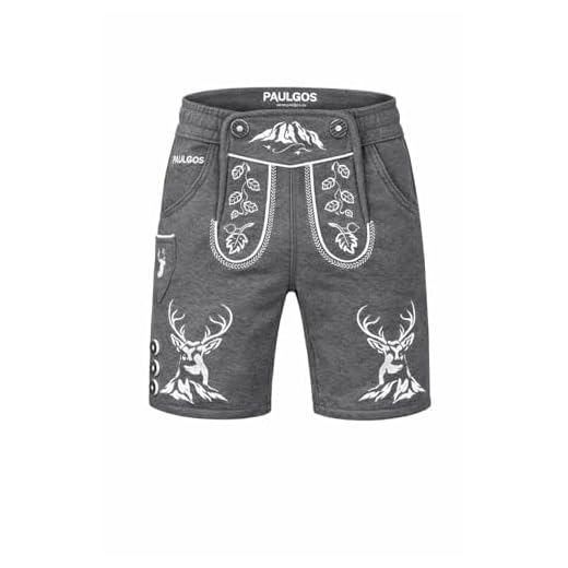 PAULGOS Herren Trachten Jogginghose, Optik Trachten Lederhose, Kurz in 3 Farben Gr.S-3XL JOK4 (S, Dunkelgrau)