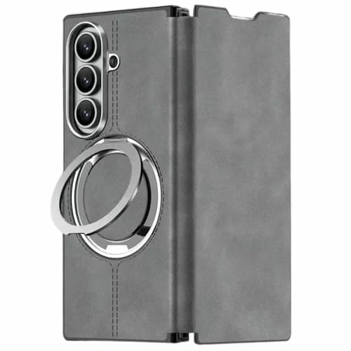 Image of TechTrendz Magsafe Compatible Built-in-Stand Flip Cover for Samsung Galaxy Z Fold 7, 360 Rotating Stand Luxury Nappa Style Leather Foldable Magnetic Flip Cover Galaxy Z Fold 7 5G (Gray)