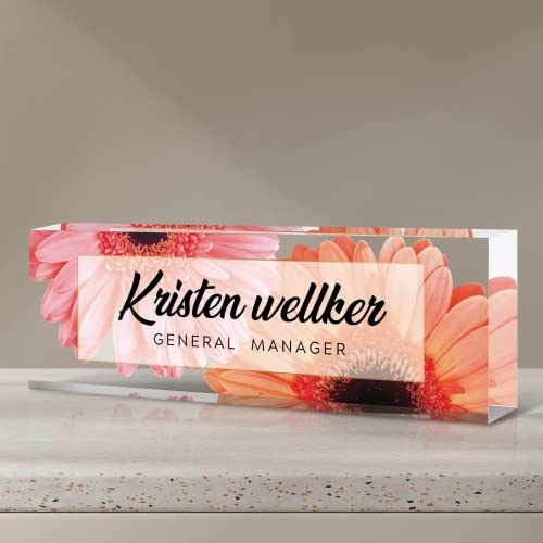 Desk Name Plate Personalized, Premium African Daisy Acrylic Desk Name Plate, Personalized Name Plate for Desk, Office Decor for Women or Men Coworkers, Boss, Employee, Teacher