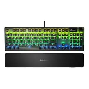 SteelSeries USB Apex 5 Hybrid Mechanical Gaming Keyboard – Per-Key RGB Illumination – Aircraft Grade Aluminum Alloy Frame – OLED Smart Display (Hybrid Blue Switch)