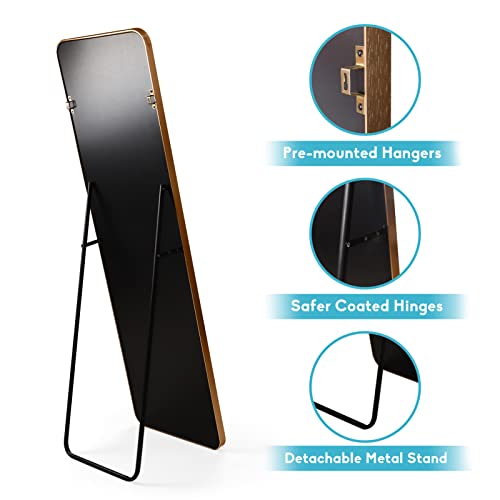 PHAREGE-Brushed-Gold-Mirror-Full-Length-60x18-inch-Bedroom-Full-Body-Size-Standing-Floor-Mirror-Round-Corner-Aluminum-Frame-Rectangle-Wall-Mounted-Mirror-for-Living-Room-Covered-Back