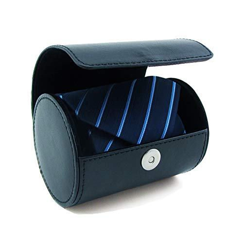 Men's Necktie Travel Case , Tie Anti-Wrinkle Organizer Box - Formal Cylinder Shape (Blue)