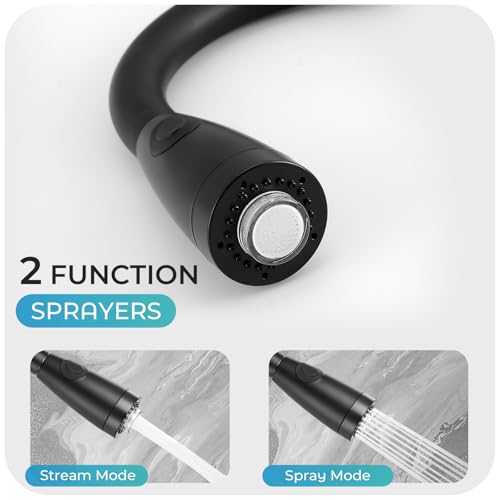 Image of LED Kitchen Faucet with Pull Down Sprayer - Matte Black Single Handle Kitchen Faucets, High Arc Stainless Steel Pull Out Kitchen Sink Faucet with Deck for RV Laundry Farmhouse Bar