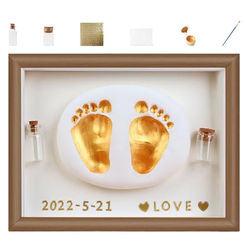 Generico Baby Footprint Kit, Handprint And Footprint Set, Wooden Art Photo Frame, Safe Ink Pad, Fetal Hair Collection Bottle, Handmade Baby For Newborns, Parents, Family