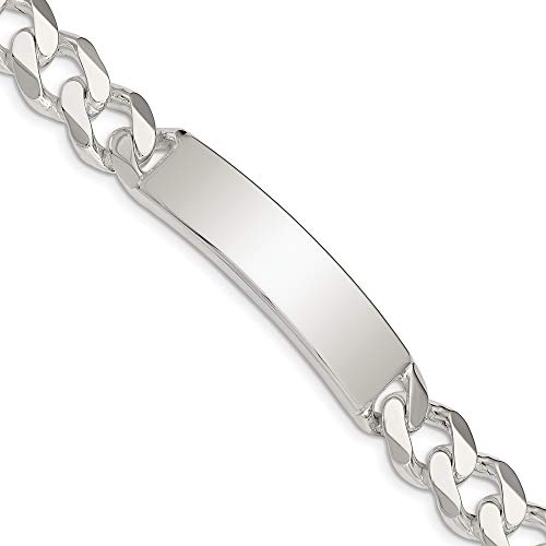 Solid Engravable Personalized Custom 925 Sterling Silver Curb Link Id Bracelet For Men Or Women Length 8 Inches Width 10 Mm With Lobster Claw Clasp #TOP3
