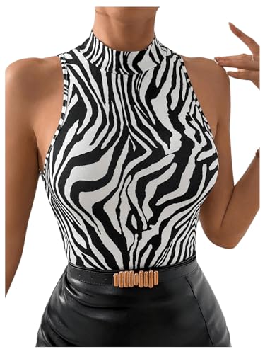 Zebra Mock Neck Sleeveless Top