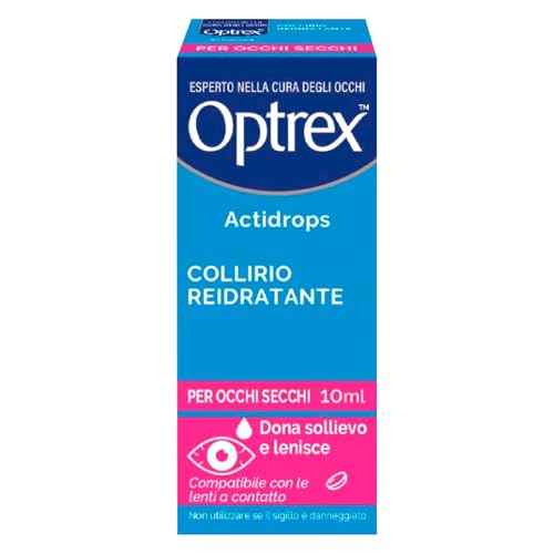Optrex Actidrops Collirio Reidratante e Lubrificante per Occhi Secchi contro Arrossamento e Irritazione Uso Quotidiano Adatto anche per Lenti a Contatto - Flacone da 10ml