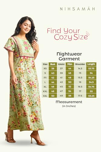 Image of NIHSAMAH Cotton Nighty for Women - Printed Stylish Night Gown, Comfortable Sleepwear Long Nightwear, Maxi