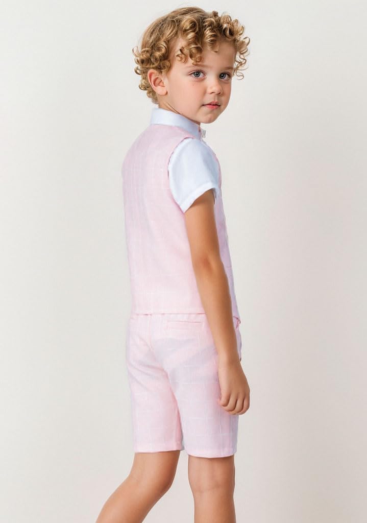 Mi Bo Tong Boys Summer Suit 3 PC Kids Tuxedos Suit for Boys Ring Bearer Outfit Vest Shorts Sets Boys Wedding Guest Outfit