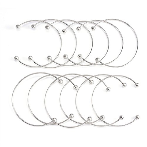 ZX Jewelry 12pcs Women's Expandable Blank Bangles Bracelets for Jewelry DIY Making Sliver-Tone 2.4inch