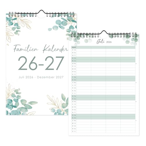Familienkalender 2026/2027 4 Spalten 18 Monate Kalender Familienplaner Wandkalender von Juli 2026 bis Dezember 2027 Paarkalender Planer für Zwei Jahreskalender für Familien Büro 30x21cm