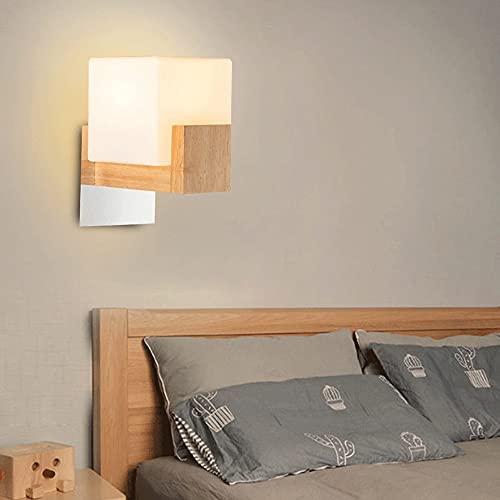 Aplique de pared E27 de madera con pantalla de vidrio mate 7