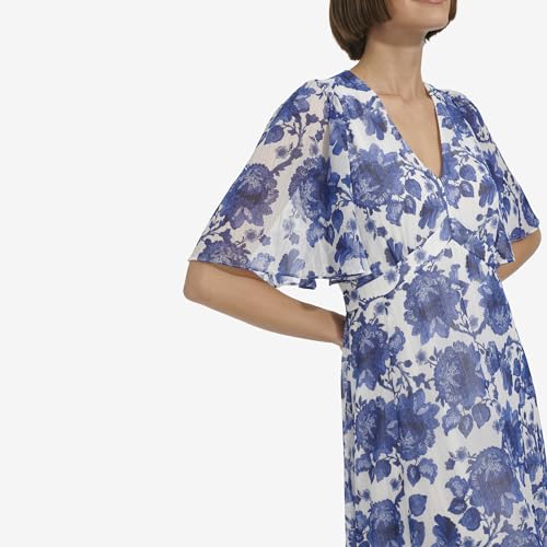 Image of Tommy Hilfiger Women's Elbow Sleeve V-Neck Empire Waist Chiffon Dress