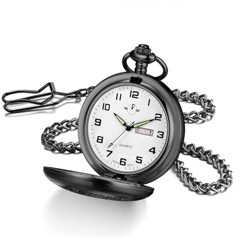 Image of BOSHIYA Smooth Quartz Pocket Watches for Men Classic Arabic Digital Luminous Dial & Day Date Pocket Watch with Chain Christmas Graduation Birthday Gifts