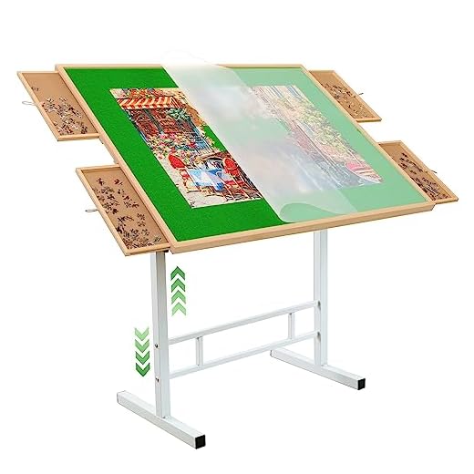 1500 pcs Jigsaw Puzzle Table with Legs and Drawers, Portable Puzzle Board with Cover, Adjustable Tilting Puzzle Tables for Adults and Kids