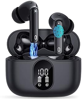 Wireless Earbuds, Bluetooth 5.3 Headphones in Ear Hi-Fi Stereo Noise Cancelling, IP7 Waterproof Wireless Earphones LED Display with 30H Playtime, Touch Control, USB-C Charging, Bluetooth Earbuds Black