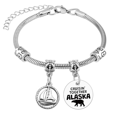 Travel Lover Charm Bracelet Funny Trip Gift for Women Men Alaskan Cruise Gifts for Family Friend Stainless Steel Bracelets Funny Holiday Graduation Gift for Daughter Sisters Son Vacation Gifts