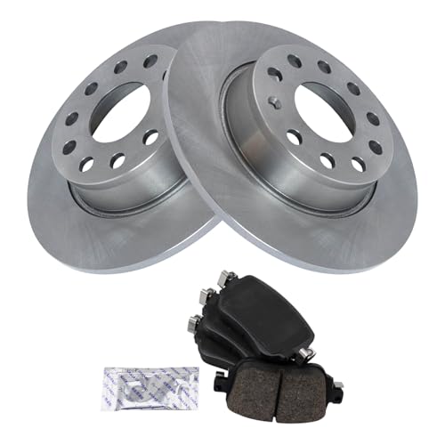 Image of TRQ Rear Brake Pad and Rotor Set Ceramic Compatible with 2015-2021 Volkswagen Golf SportWagen GTI Passat 2017-2019 Golf Alltrack
