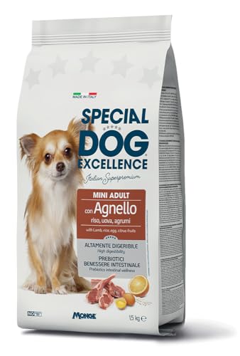 MONGE Cane Special Dog Excellence Mini Adult Con Agnello | alimento secco completo per cani adulti di taglia piccola, altamente digeribile, Made in Italy, monoproteico, 1 confezione da 1,5kg.