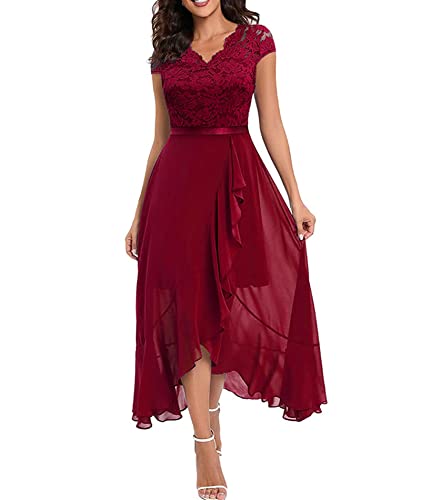 Robe en mousseline de soie bordeaux avec broderie dentelle florale haut de gamme