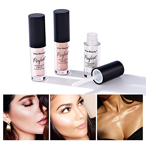 Highlighter Makeup, 3 Colors Liquid Illuminating Highlighter, Shimmer Smooth Long Lasting Makeup, Light Up Eye Face Body Foundation #TOP4