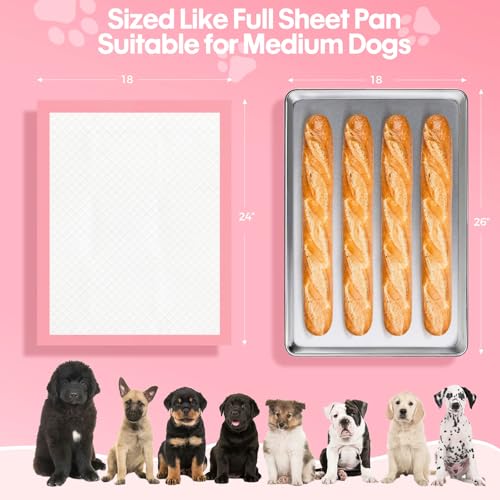 Image of BinetGo Pink Disposable Pee Pads for Dogs, 50 Count 18 inch x 24 inch Medium Wee Wee Pads for Urine, Extra Absorbent Unscented Puppy Pads, Pet Training Pads for Dogs, Pink Doggy Pee Pads for Indoors
