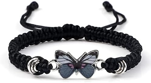 Fuqimanman2020 Colorful Butterfly Charm Bracelet String Handmade Woven Adjustable Braided Rope for Couple Women Girls Friendship BFF Party Family Jewelry-Gray Black