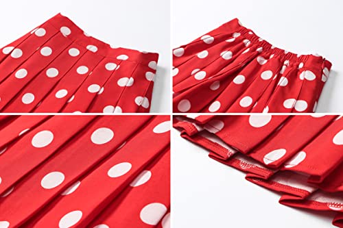 Girls' Pleated Skirts, School Uniforms High Waist Tennis Skater Mini Skort For Girls, White Dots Red, 2-3 Years = Tag 100 #TOP4