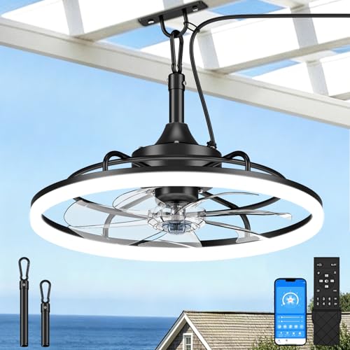 VOLISUN Outdoor Ceiling Fans with Light for Patios, 19.7in Weatherproof Plug in Ceiling Fan, 3000K-6500K Dimmable Gazebo Fan Remote&APP Control, Black Caged Ceiling Fan for Porch, Pergola,Canopy - image 1