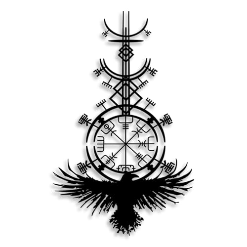 LIYOUYA Gothic Raven Viking Metal Wall Decor - Nordic Style Room Decor Black Wall Art Home Decor for Living Room Bedroom Dining Room (Black)