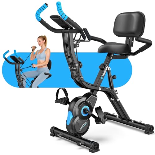 Foldable-Exercise-Bike-Multifunctional-Indoor-Stationary-Bikes-for-Home-with-8-Level-Magnetic-Resistance-Quiet-Workout-Bike-with-Arm-Resistance-Bands-LCD-Monitor-300LBS-Capacity-Blue