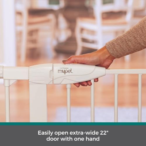 MYPET North States Extra Tall & Wide Walk Thru EasyPass Pet Gate with Patented Adjustable pet Door: 29.75” - 52” Wide Dog Gate. Pressure Mount, No Tools Needed. Dog Gates for House, 41" Tall, White - Thumbnail 7