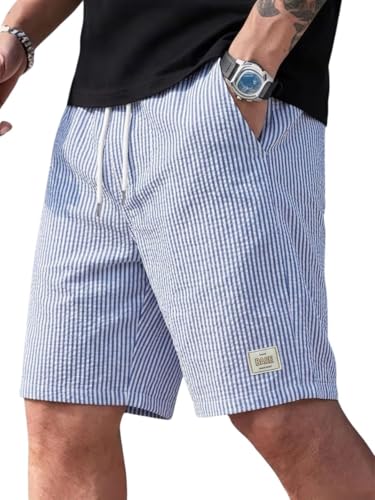 Image of Men's Cotton Casual Shorts |Striped Half Pants for Men |Comfortable | Elastic Waist with Drawstring | Lightweight & Comfortable for Beach Vacations, Casual Daily Outings & Sleepwear Bermuda Shorts