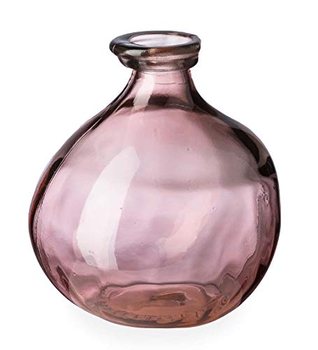 VivaTerra Recycled Round Glass Balloon Vase – Handblown Glass Vases for Centerpieces – Unique Organic Shape in a Delicate Pink Color – Sustainable and Unique Home Decor (7" H x 6.25" Dia.)