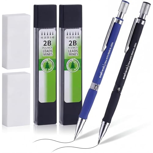 Bememo 2 Pieces Mechanical Pencils 2.0 mm 2B with 2 Case Refills and 2 Pieces Erasers for Draft Drawing, Carpenter, Crafting, Art Sketching (Blue and Black) Bememo 2 Pieces Mechanical Pencils 2.0 mm 2B with 2 Case Refills and 2 Pieces Erasers for Draft Drawing, Carpenter, Crafting, Art Sketching (Blue and Black)