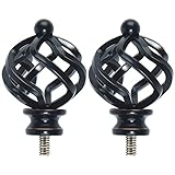 KAMANINA Top-Bead Twisted Cage Replacement Finials for 3/4 or 5/8 Inch Curtain Rod, Black,2pcs-New