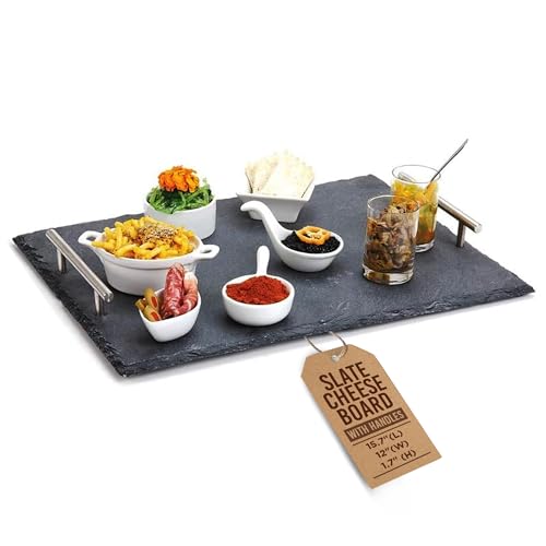 IMPULSE! Slate Cheese Board Party Tray with Handles: 15.7''L x 12''W x 1.7''H