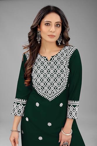 Image of Women's Rayon Embroidered Straight Kurti Under 499 Designer Attractive Look Women's Kurta