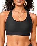 Holipick Women's Sports Bra Bikini Top Criss Cross Scoop Neck Swimsuit Bathing Suit Top Only Black
