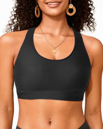 Holipick Women's Sports Bra Bikini Top Criss Cross Scoop Neck Swimsuit Bathing Suit Top Only Black