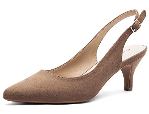 Greatonu - Zapatos con tacón de Aguja Corto y talón al Aire para Mujer para Vestir,Taupe, 38 EU Greatonu - Zapatos con tacón de Aguja Corto y talón al Aire para Mujer para Vestir,Taupe, 38 EU