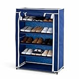 Pincho Zapatero Zapatero Entrada Recibidor, Organizador Armario, Armario de Tela con Cremallera Frontal, Almacenaje Zapatos Puerta Enrollable - 5 Baldas, Color Azul, Exterior Cubierto